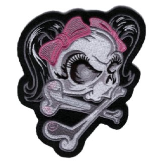 Patch tête de mort avec noeud rose 9 x 9 cm Pink Ribbon Skull Patch Hot Rod