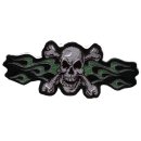 Aufnäher Flammen Totenkopf grün grau schwarz 16 x 6 cm Green Flame Skull Patch