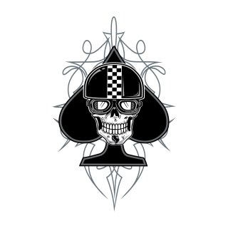 Autocollant Casque Piques Motards Crâne Pinstripe 10,5x6,5cm Spade Skull Sticker