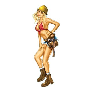 Aufkleber Sexy Handwerkerin Pin Up Girl 20 x 6 cm Hard Hat Babe Decal Blondine 