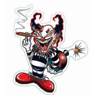 Autocollant Tromper avec cigare et bombe 8 x 7 cm Sticker Clown Decal