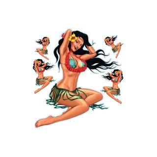 Aufkleber-Set Tiki Hawai Pin Up Girl 15 x 10 cm Babe Sexy Sticker Busen Decal
