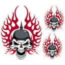 Sticker Set Fire skull with helmet 11,5 x 9 cm + 2 x 6 x...
