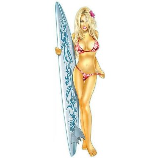 Pegatina Rubia con Tabla de surf Pin Up Girl 21 x 6,5 cm Surf Babe Sticker Decal