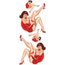 Sticker-Set Vintage Pin Up Girl XL 15 x 13 cm Sexy Suspenders Red Decal 