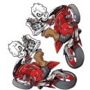 Adesivo-Set Wheelie Cranio Streetfighter Rosso 14 x 10 cm...