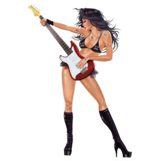 Autocollant Pin Up Girl guitare 10 x 6 cm Sticker Hard rock Decal