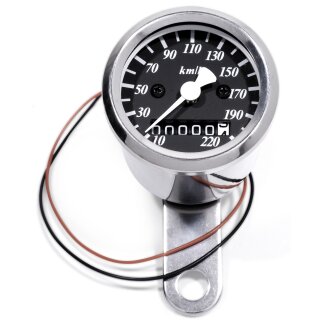 Mini-Tacho 48mm Chrom Schwarz 2:1 für Harley Suzuki Yamaha Kawasaki Universal HD