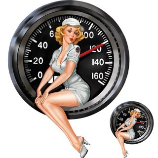 Aufkleber-Set Tachometer Pin Up Girl 16x12 cm Retro Classic Speedometer Sticker