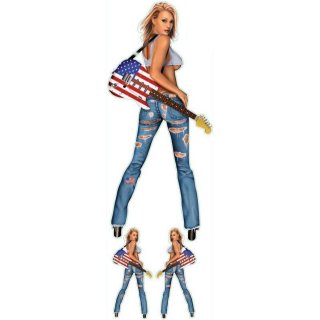Aufkleber-Set USA Gitarren Pin Up Girl 16 x 7 cm Sexy Jeans Guitar Babe Decal 