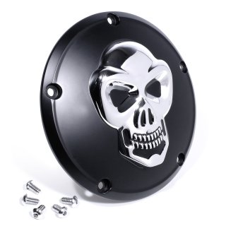 3D Skull Kupplungsdeckel f&uuml;r Harley 99- Twin Cam Totenkopf Derbycover Schwarz HD 
