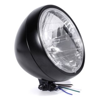 6½" Headlight Black H4 Clear Lens Fat Boy Style Universal for Harley-Davdson
