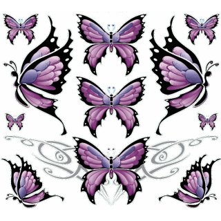 Aufkleber-Set Schmetterlinge Pink Lila XL 16x9 cm Butterfly Purple Sticker Decal