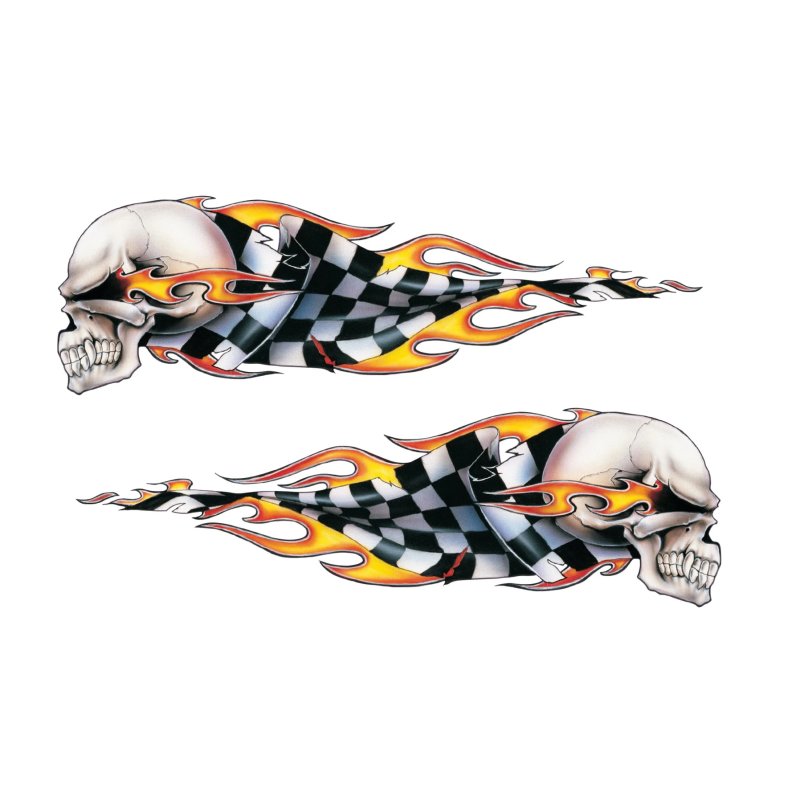 Aufkleber Set Checkered Skulls Totenkopf Flammen Flagge Decal