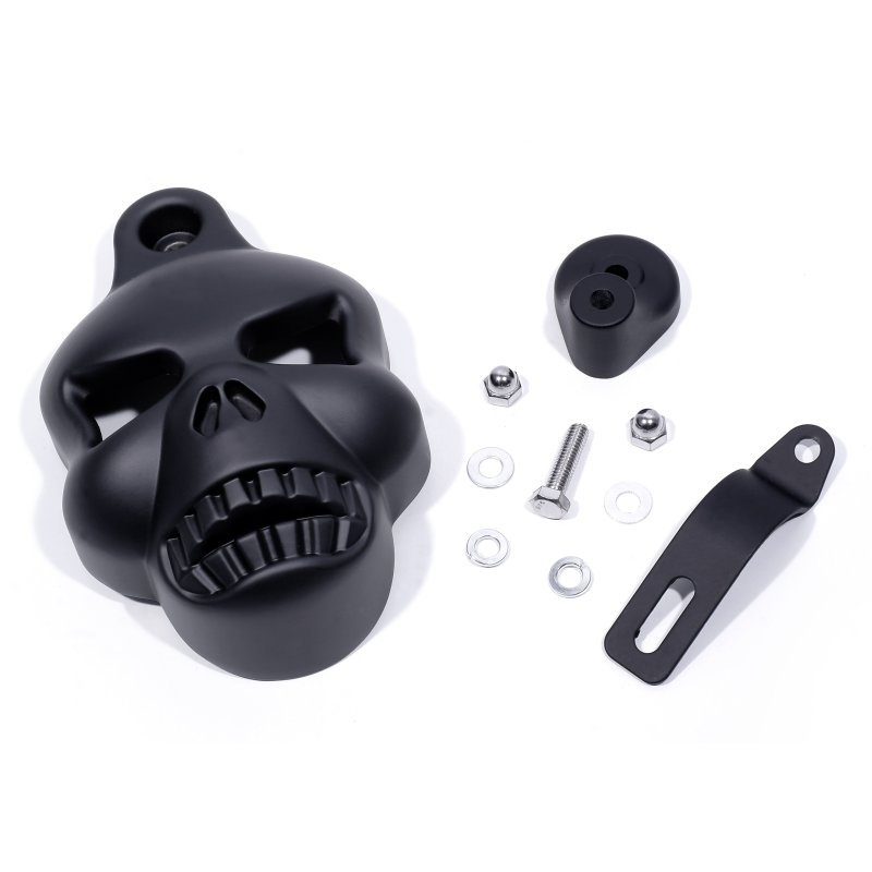 thumbnail image 2 of Billet Aluminum Skull Horn Cover For Harley Dyna, Fat Bob, Street Bob, Wide Glide, Fatboy 2 of 5