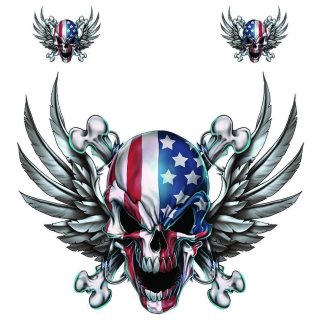 Autocollant-Set USA Crâne avec des ailes 14,5 x 12,5 cm Skull Wings Sticker