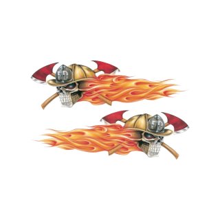 Aufkleber-Set Feuerwehr Totenkopf Flammen 10x3,5cm Fire Department Skull Sticker