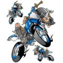 Sticker Set Blue Bike Catch Some Air Motocross Rider 17x14cm+2 x 6x4,5 cm Decal