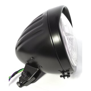 5¾" Faro nero H4 ECE Omologato Scanalato per Harley-Davidson Universale Chopper