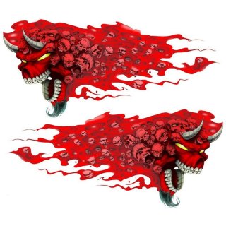 Autocollant-Set Diables Rouges Crâne Aérographe 17x8 cm Flaming Red Devil Skull 
