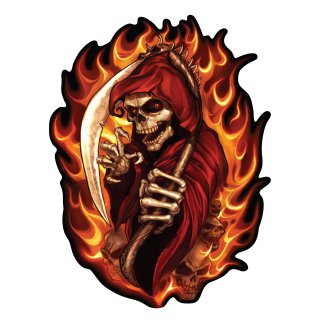 Aufkleber Brennender Sensemann Totenkopf 10 x 6,5 cm Flaming Reaper Sticker