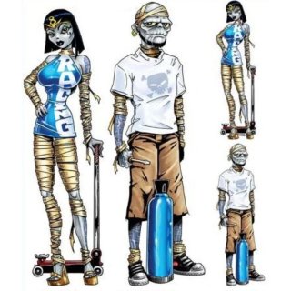 Aufkleber Set Mumien P&auml;rchen Racing Mummy Couple Zombie Comic Irre Abgefahren