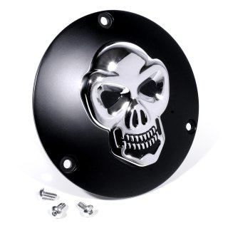 3D Skull Kupplungsdeckel f&uuml;r Harley -98 Evo Shovel Totenkopf Derbycover Schwarz