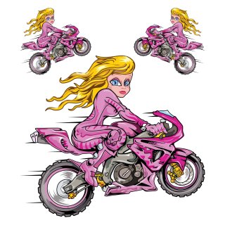 Aufkleber-Set Motorrad Blondine Pin Up Girl 13 x 14 cm Pink Flash Decal Sticker