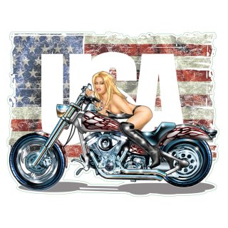 Sticker Pin Up Girl Miss Ride USA Motorcycle 13,5  x 11 cm Decal 