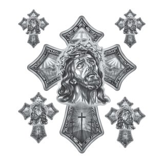 Pegatina-Set Jesus Cruz 16 x 12,5 cm Cross Decal Airbrush Sticker 