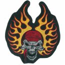 Aufnäher Totenkopf mit Flammen Bandana 13 x 15 cm Flame Skull Patch 