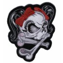 Aufnäher Totenkopf mit roter Schleife 12 x 14 cm Red Ribbon Skull Hot Rod Patch