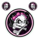 Sticker Set Skull woman pink bones 6,3 cm + 1,3 cm Decal