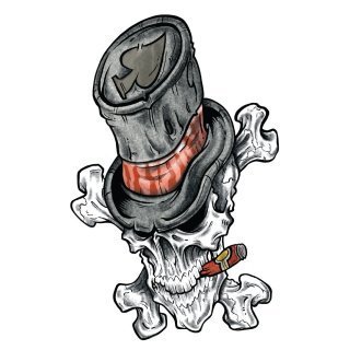 Autocollant Crâne Cylindre 8,5 x 6,5 cmOs Casque Sticker Top Hat Skull 