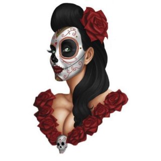 Aufkleber Pin Up Girl Maske Rose 8,5 x 6 cm Rude &amp; Crude Day of the Dead Sticker