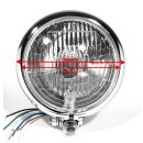 5¾" Scheinwerfer Chrom H4 Bates-Style für Harley Suzuki Universal ECE