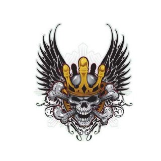 Autocollant Crâne Ailes Couronne 17 x 14 cm Crown Winged Skull Sticker Decal