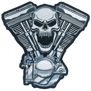 Aufnäher Totenkopf V-Twin Motor 14x14 cm Skull Motor Embroidered Patch Harley HD