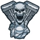 Aufnäher Totenkopf V-Twin Motor 14x14 cm Skull Motor Embroidered Patch Harley HD