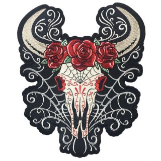 Patch Western Skull Roses Country D.O.D. 33x28 cm Motorcycle Jacket Embroidered