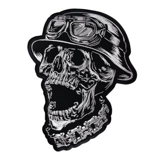 Aufnäher Totenkopf Helm Kette 30 x 27 cm Skull Patch Motorrad Rücken Jacke Weste
