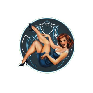 Autocollant Rayures bleues Pin Up Fille 6,5 cm Blue Pinstripe Pin-Up Girl Sticker