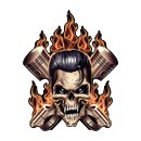 Pegatina Elvis Cráneo Rockabilly 8,5 x 6,5 cm Skull Sticker Mini Decal Fuego