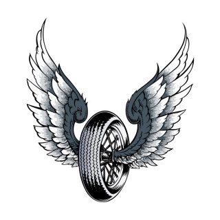 Adesivo Pneumatico alato 7,5 x 6,5 cm Winged Tire black + white Decal Sticker