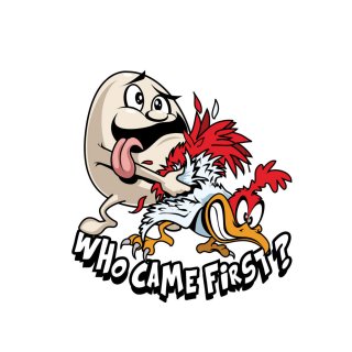 Sticker Who Came First,  the Chicken or the Egg 7,5 x 7 cm Decal