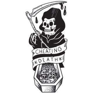Adesivo Imbroglione della morte di Grim 9 x 4,5 cm Cheating Death Casket Reaper