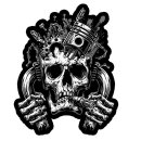 Pegatina Cráneo de los pistones del motorr 8 x 6,5 cm Engine Head Skull Sticker