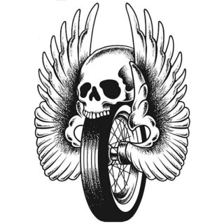 Aufkleber Flügel Rad Totenkopf 8 x 6 cm Winged Tire Skull Mini Decal Sticker