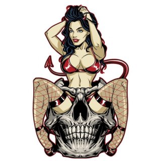 Autocollant Diablesse
 Crâne
 Pin Up Fille 8,5 x 5,5 cm Devil Skull Girl Sticker