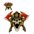 Autocollant-Set Sapeur Pompier Crâne 7 x 6 cm Casque Fireman Skull Decal Sticker